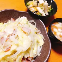 Snapdishの料理写真:#野菜炒め  #白菜の塩昆布和え   #なめこの味噌汁|クッキング田中さん