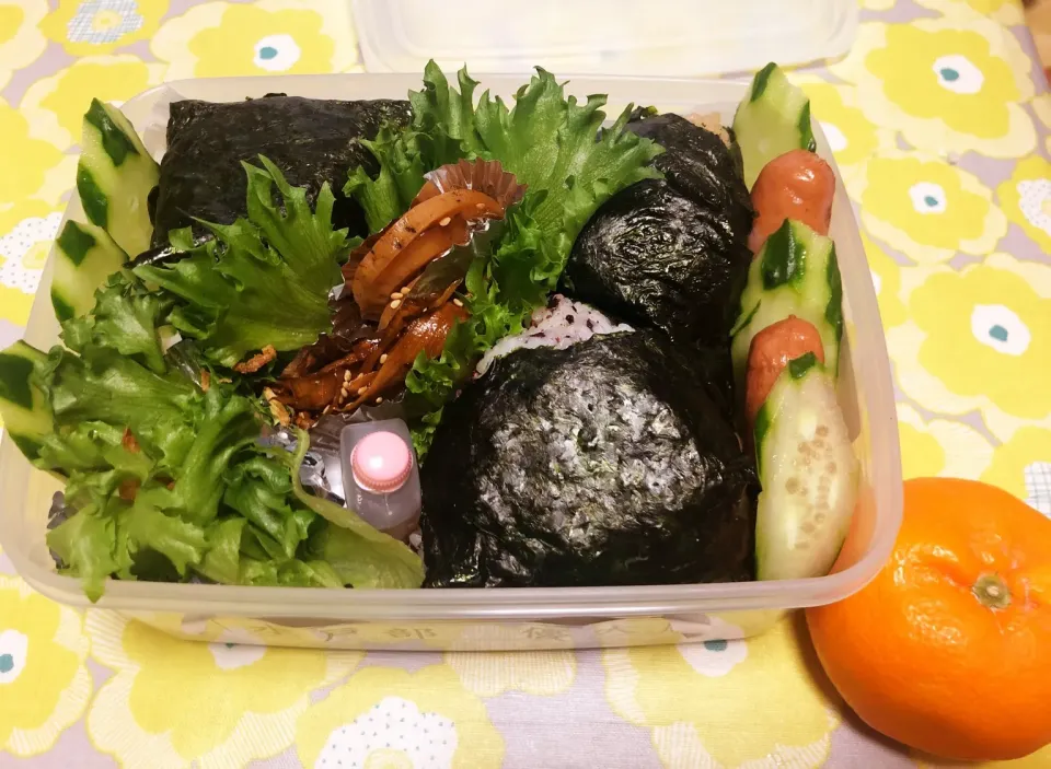 Snapdishの料理写真:息子弁…おにぎり弁当 と、春雨スープ|masasho's momさん