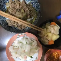 Snapdishの料理写真:#橋やの牛丼、肉じゃがとサラダのセット|さくらさん