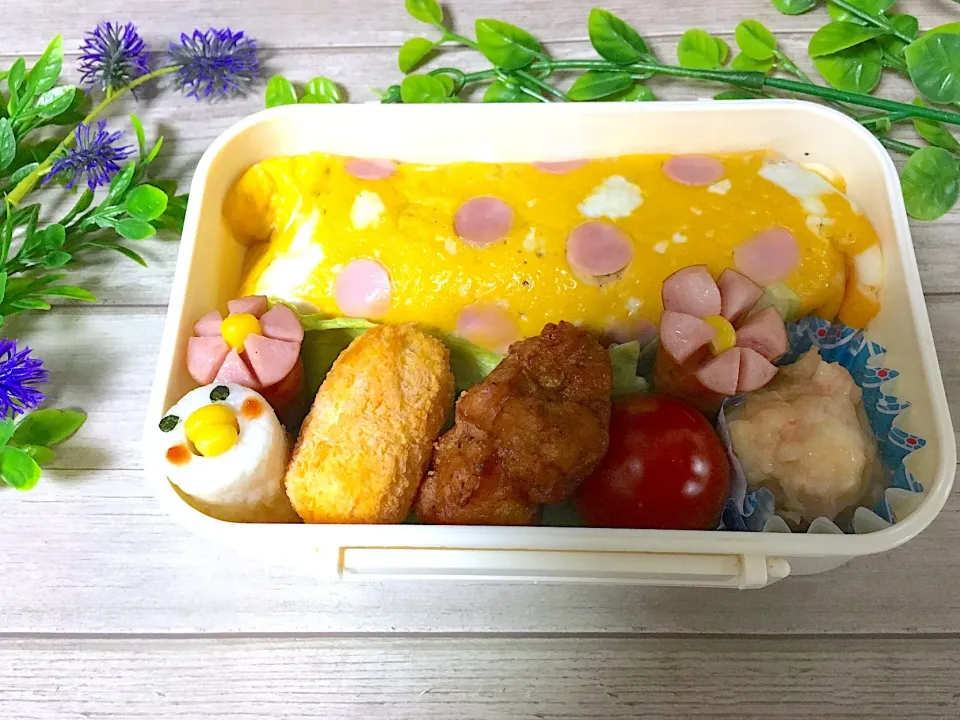 ハムで作る失敗知らずの水玉オムライス弁当
 #お弁当  #学童弁当  #冬休み  #冬休み学童弁当  #娘弁当  #水玉  #オムライス  #水玉オムライス #ハム|こむぎさん