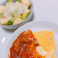 Snapdishの料理写真:オムハヤシと温野菜のチーズのせ|あおいさん