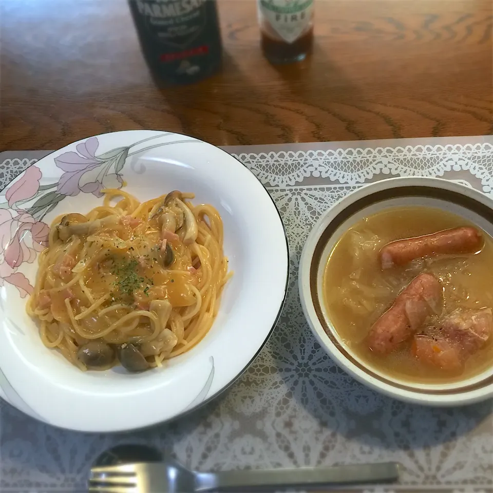 キノコのウニクリームソースのパスタと、
ポトフ|yakinasuさん