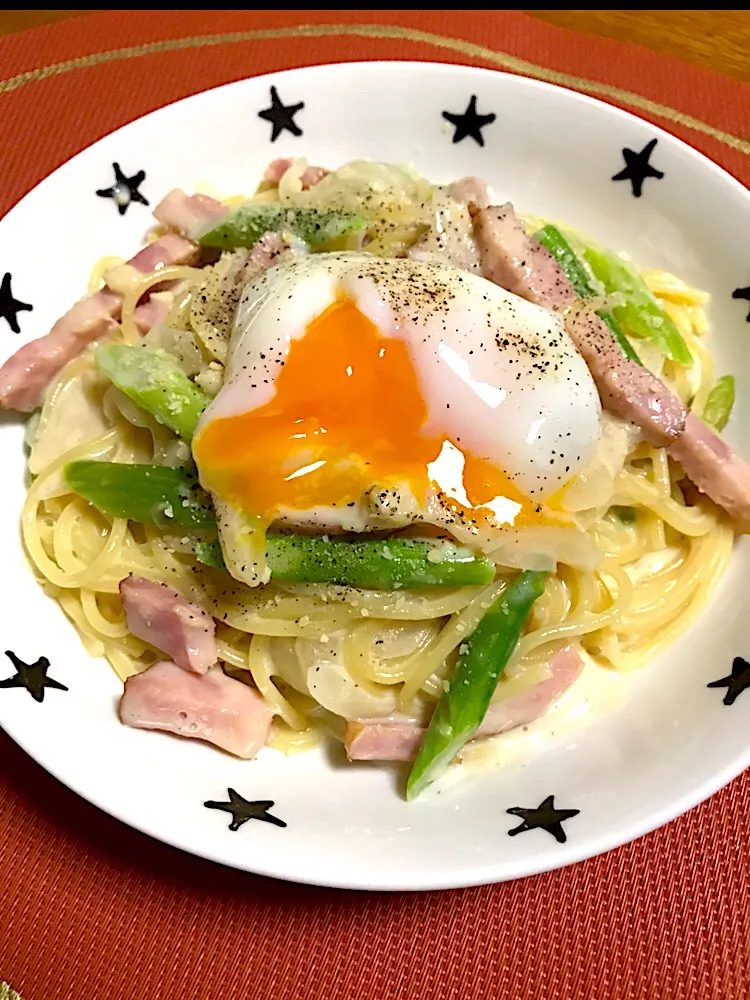 アスパラとベーコンのクリームパスタ|まゆさん