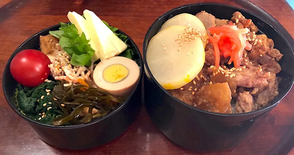 本日もお弁当🍱豚丼🐷生揚げとネギ炒め🍳法蓮草🥬ごぼうサラダ🥗味玉🥚昆布煮付け🌰 #息子弁当  #サーモスランチジャー  #豚丼  #生揚げ  #味玉  #昆布  #札幌  #中島公園|Yukie  Toriseさん