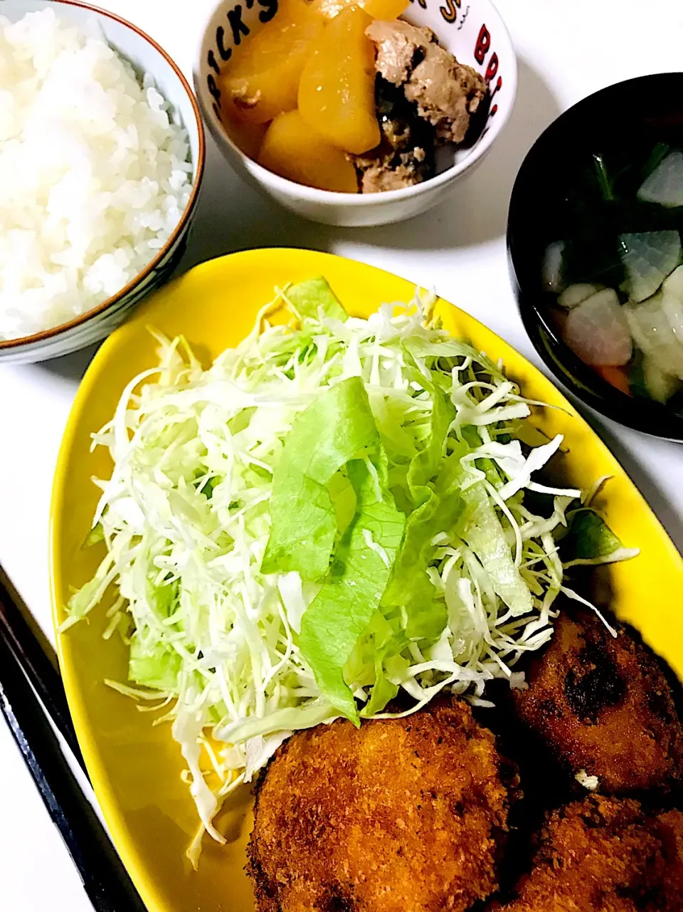 キャベツメンチカツ
大根のすまし汁
大根と鯖缶の煮物|たまきさん