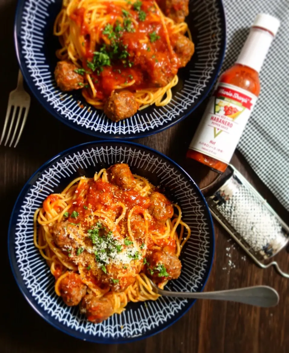 Snapdishの料理写真:ミートボールパスタ🍝（カリ城パスタ）|庄子 弥さん