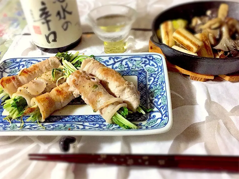 水菜の肉巻き
ネギときのこのソテー|Emiさん