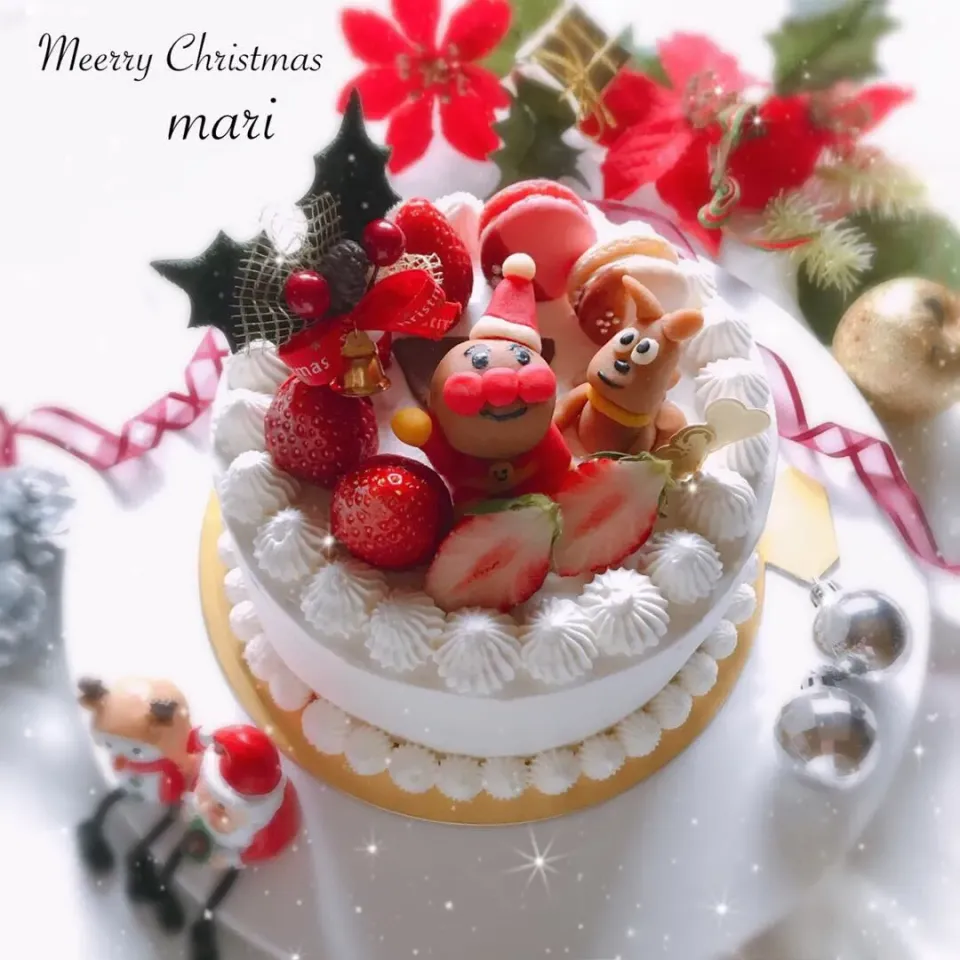 アンパンマンクリスマスケーキ🎂
 #クリスマスケーキ  #手作りケーキ  #手作り  #クリスマス #アンパンマン #マジパン細工 #チーズ|まーり（@mariyuiren）さん