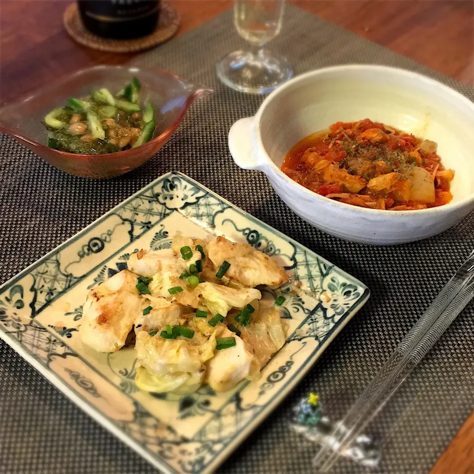 鶏むね肉とキャベツの味噌マヨ炒め
さば水煮缶と白菜のトマト煮
めかぶ納豆|𓇼 Ⓢ Ⓗ Ⓘ Ⓝ Ⓞ Ⓑ Ⓤ 𓇼さん