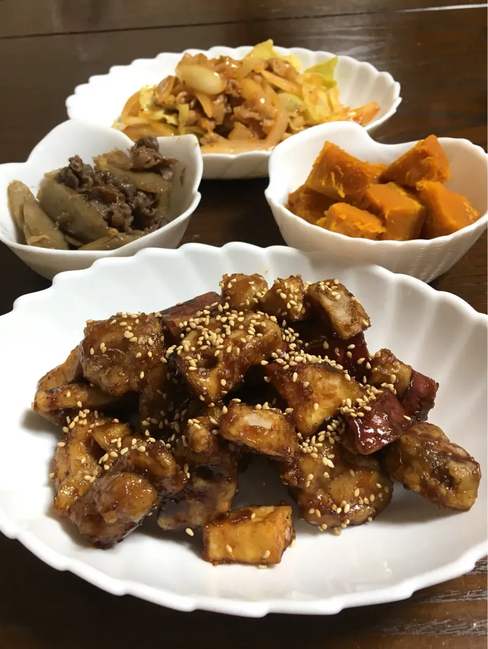 TOMOさんの料理 からビーさんのバル酢胡麻照りチキン〜れんこんとサツマイモ入り|TOMOさん