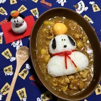 鏡餅スヌーピーのデコカレー