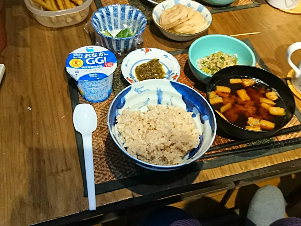 Snapdishの料理写真:子持ちめかぶ&しらすねぎ&大根の葉の味噌汁|まぐろさん