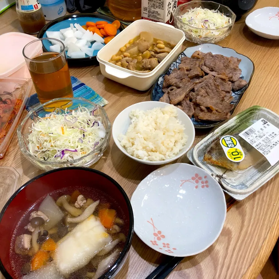 #バラ焼肉、#雑煮（笑）、鶏肉の残り物、西友の#さわらの西京焼き 😋|すかラインさん
