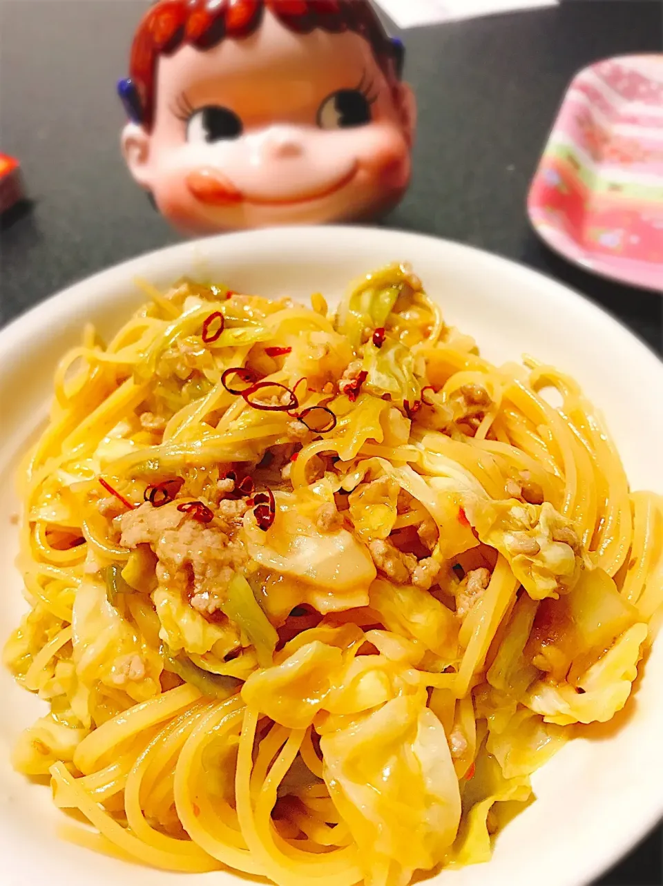 イタリアンと中華の融合♡麻婆キャベツパスタ。|ぽき。さん