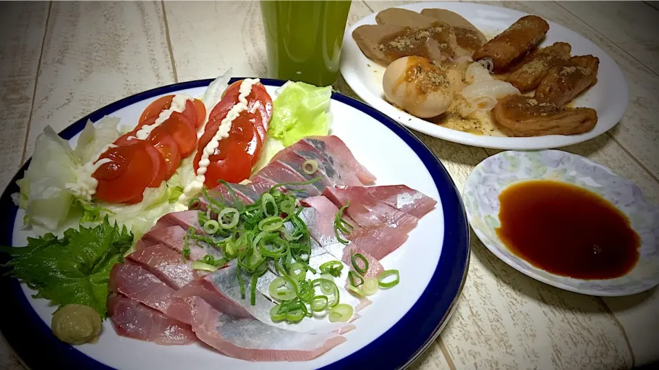 今日の男飯(*･ω･)いなだのお刺身&やっと終わったおでん&鮪飯...♪*ﾟ|ひーちゃんさん