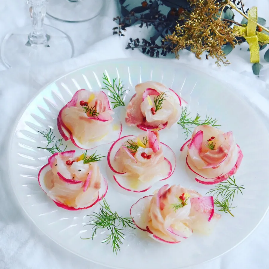 鯛のカルパッチョ＊華仕立て＊新年のうさぎ - ふじたかなの"いつも美味しい！もの探し"|ふじたかなさん