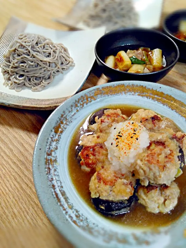 年越し蕎麦と椎茸の肉詰め 煮鬼おろしがけ*2018.12.31|ゆきぼぅさん