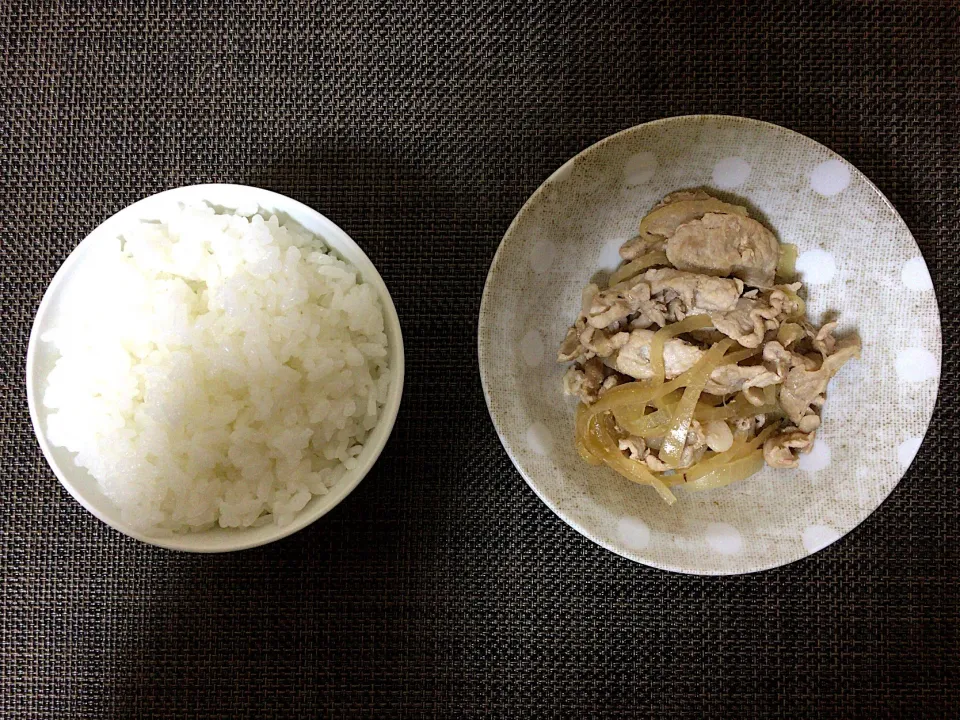 豚肉玉ねぎ炒め(ハーフ)ご飯|ばーさんさん