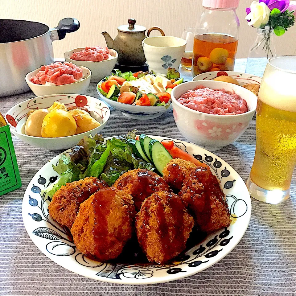 キムチーズメンチの晩ご飯|ゆかりさん