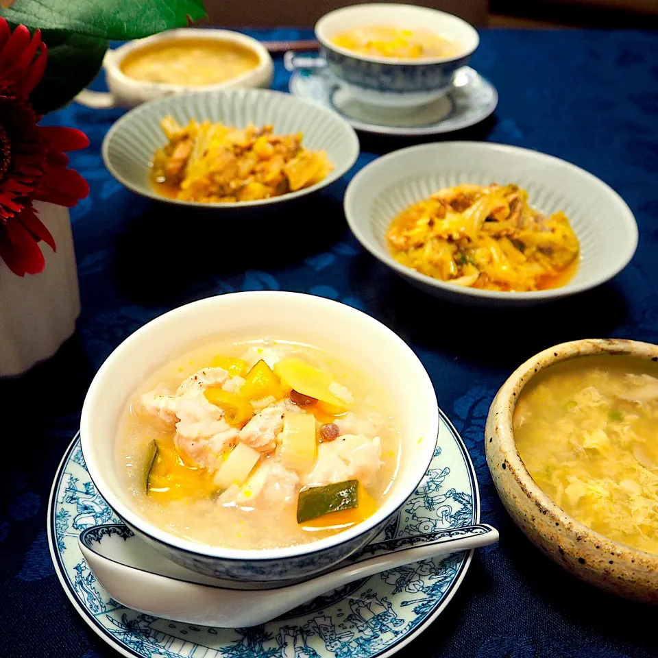 ❅薬膳粥
❅鯖缶と白菜のクタクタ煮
❅豆腐と卵と舞茸のスープ|はらしおりさん