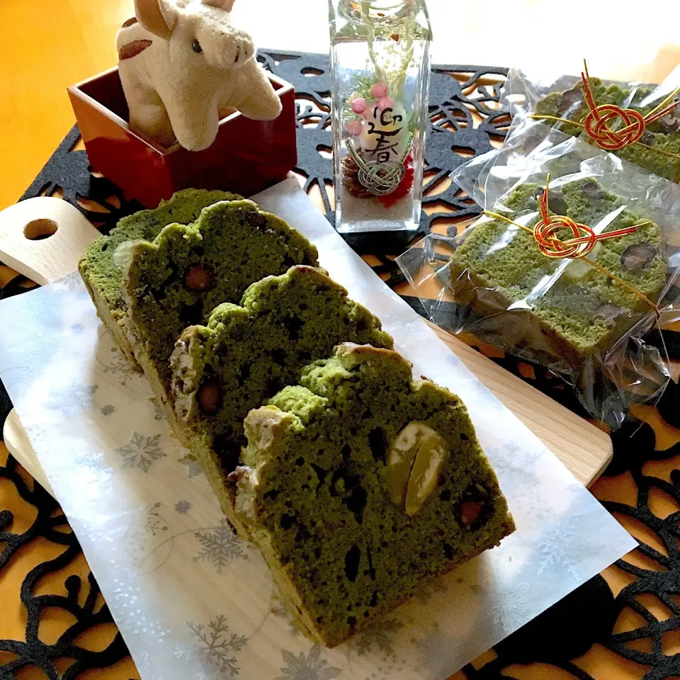 sakurakoさんの料理 丹波栗と黒豆の和パウンドケーキ🍁抹茶、酒粕、ココア生地で😘|tokkoさん