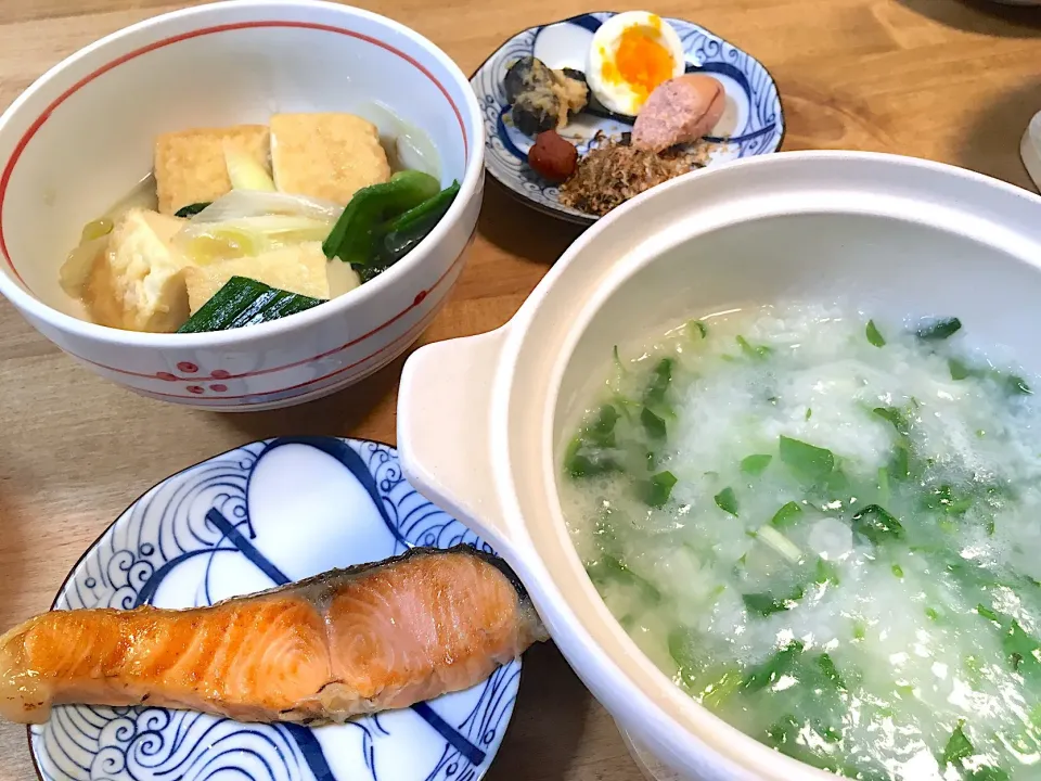 七草がゆ・鮭・厚揚げとねぎのトロトロ煮♪♪♪|かおちゃんさん