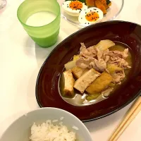 キッズ飯 白菜と厚揚げ・豚バラ煮物、カボチャのバターソテーなど|R＊ko@月曜断食中さん