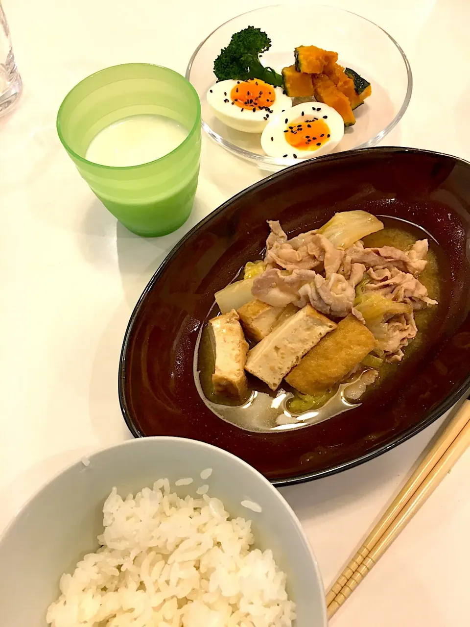 キッズ飯 白菜と厚揚げ・豚バラ煮物、カボチャのバターソテーなど|R＊ko@月曜断食中さん