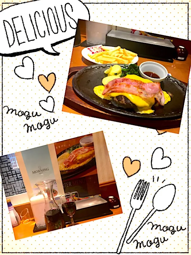 夜勤明け近所のデニーズでAllbeefHamburgベーコンチーズを🥓🧀赤ワイン&フライドポテト共に🍷🐮|Tarou  Masayukiさん