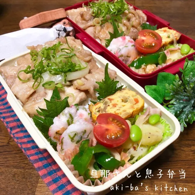 Snapdishの料理写真:旦那さんと息子弁当1/8|アキーバさん