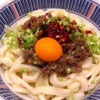 手打ち肉味噌うどん。|こっこばぁばさん