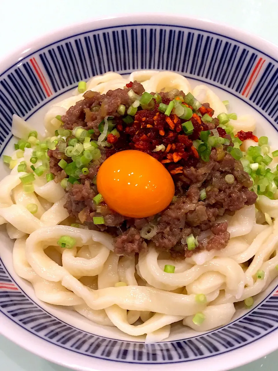 手打ち肉味噌うどん。|こっこばぁばさん