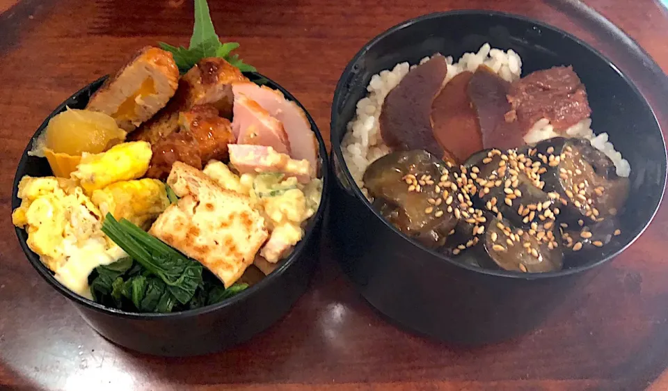 本日もお弁当🍱麻婆那須🍜つくね🍱ネギ入り卵焼き🍳ほうれん草🥬厚揚げ煮🍘栗きんとん🥞🍠ポテトサラダ🥗 #息子弁当  #サーモスランチジャー  #麻婆茄子  #卵焼き  #ほうれん草  #つくね  #栗きんとん #札幌 #中島公園|Yukie  Toriseさん