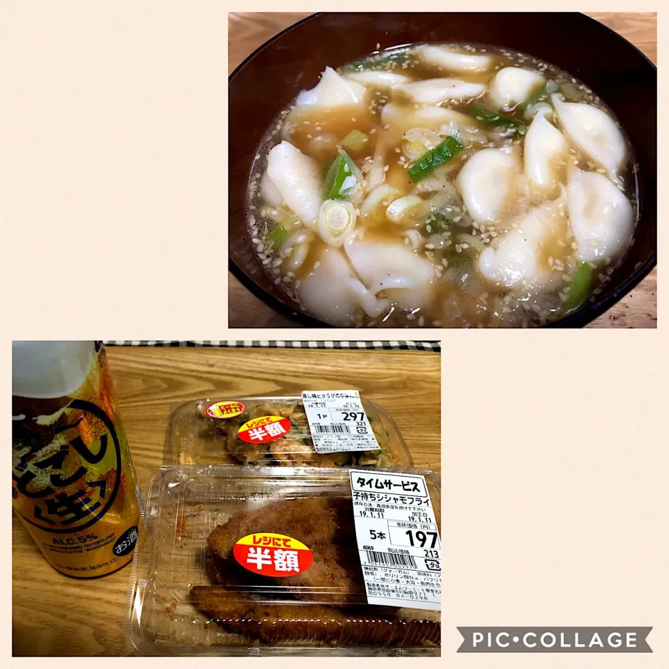 餃子スープと惣菜で晩酌|まぁたんさん