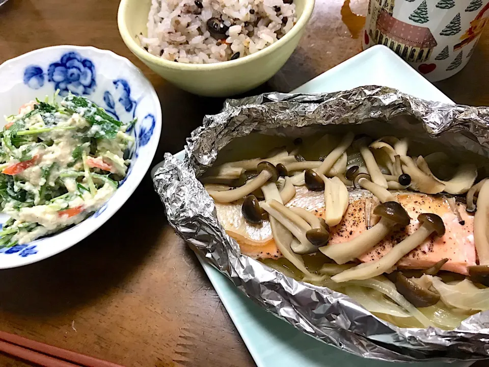 鮭のホイル焼きと、水菜の白和え|あいりんごさん