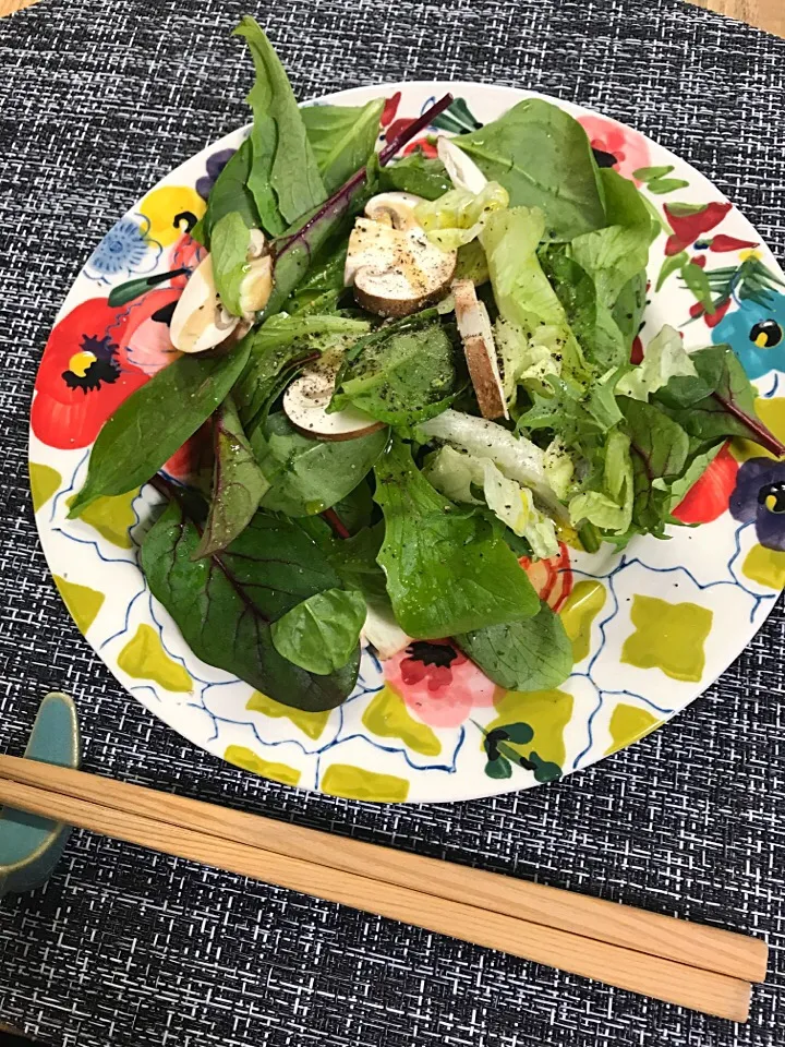 Snapdishの料理写真:マッシュルームサラダ🥗塩コショウ、オリーブオイルにパルメザンチーズが最高♡|yuriさん