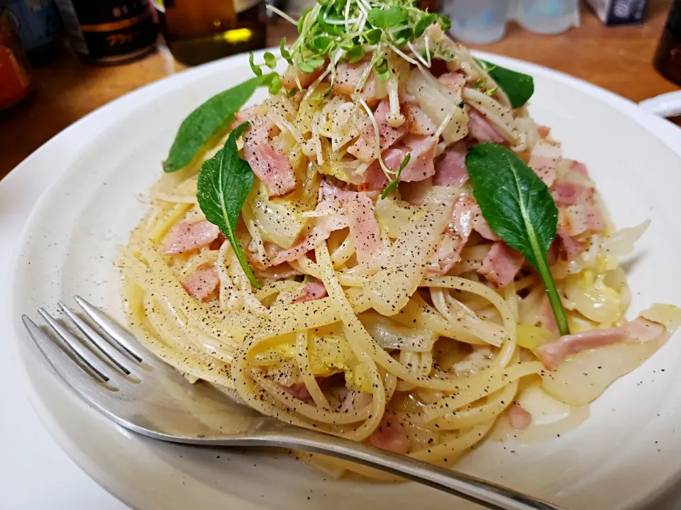 ベーコンと白菜の黄柚子ペペロンチーノ☆|けんさん