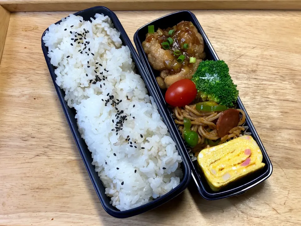 味ポンでなんちゃって油淋鶏 弁当。ナポリタン 蕎麦ゲッティ|弁当 備忘録さん