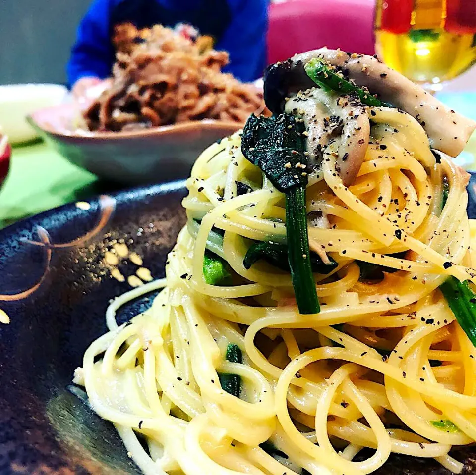 ほうれん草としめじのツナパスタ🍝|ハマちゃんさん