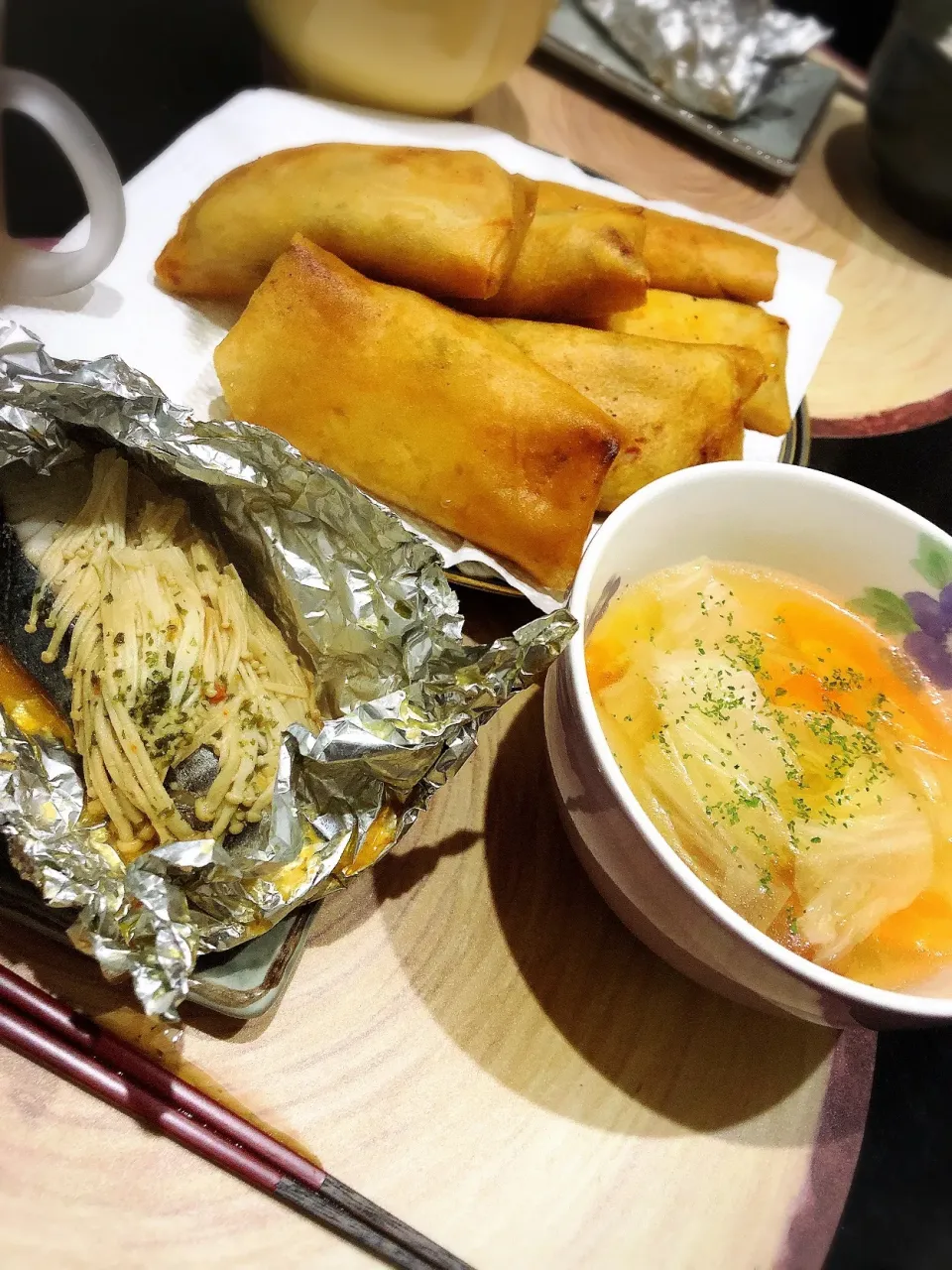 Snapdishの料理写真:ポトフ🍲
ポテサラ春巻き🥔
さわらホイル焼き🐟|りかさん