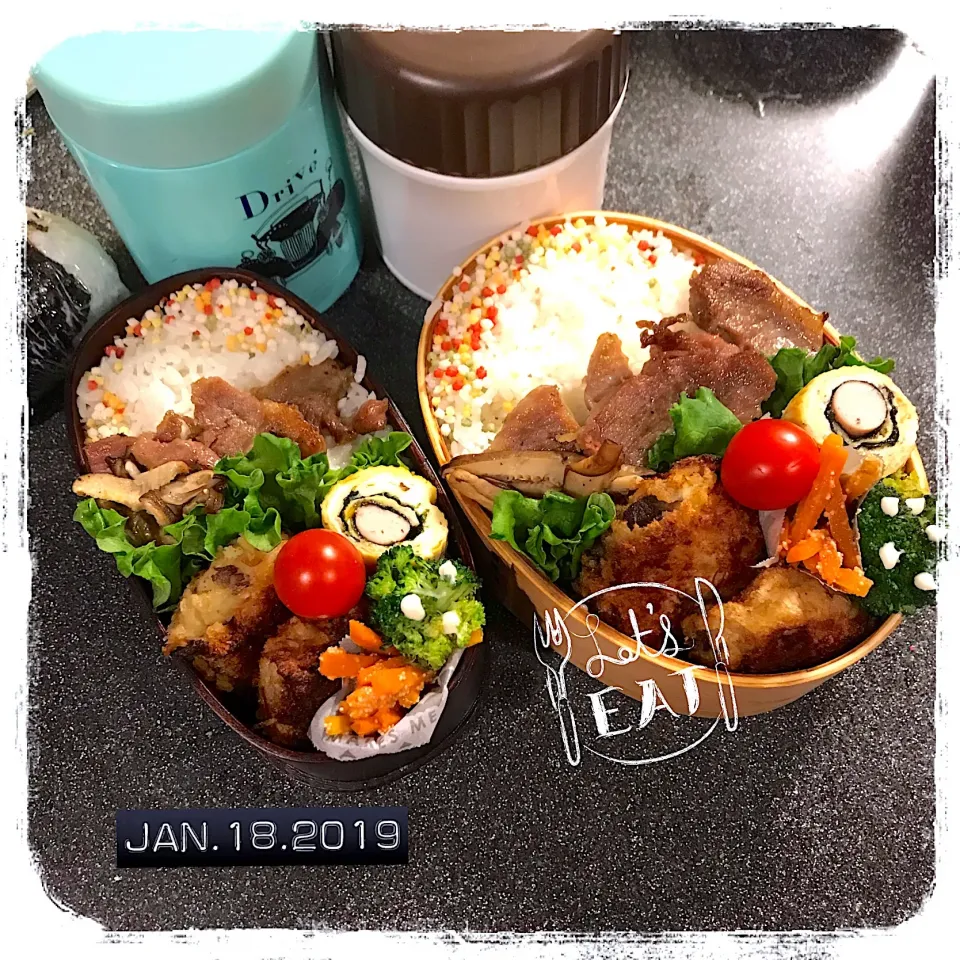 1/18 ☺︎☺︎ 塩豚ソテー＆牛肉コロッケ弁当☆|jon2さん