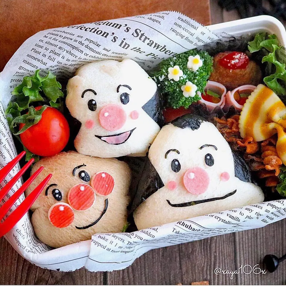 食パンでおむすびまん、こむすびまん、アンパンマン弁当|あーたんさん