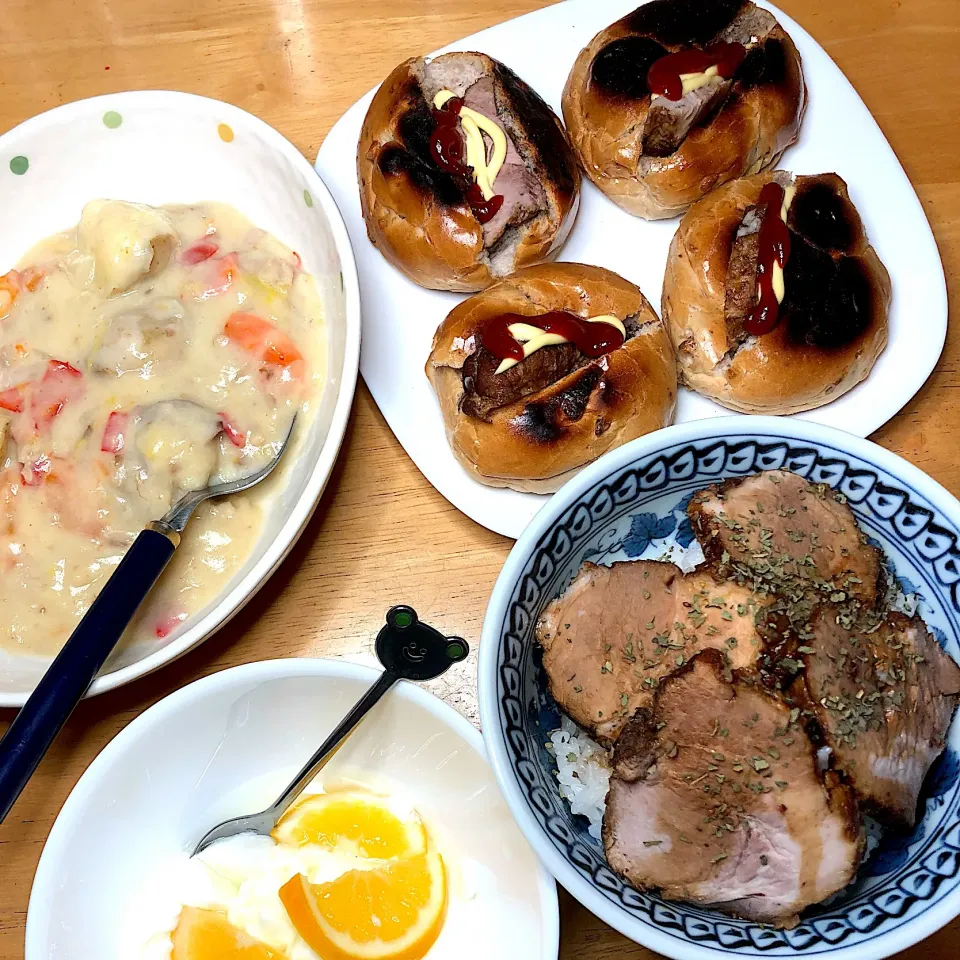 Snapdishの料理写真:焼豚丼&焦げたサンド💦|Makokoさん