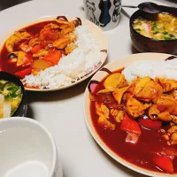 チキンカレーと豆苗のかきたま汁|るんたったさん