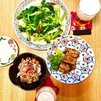 本日のあて
乳酸菌サラダ、蓮根の柚子味噌、塌菜のアジアン炒め