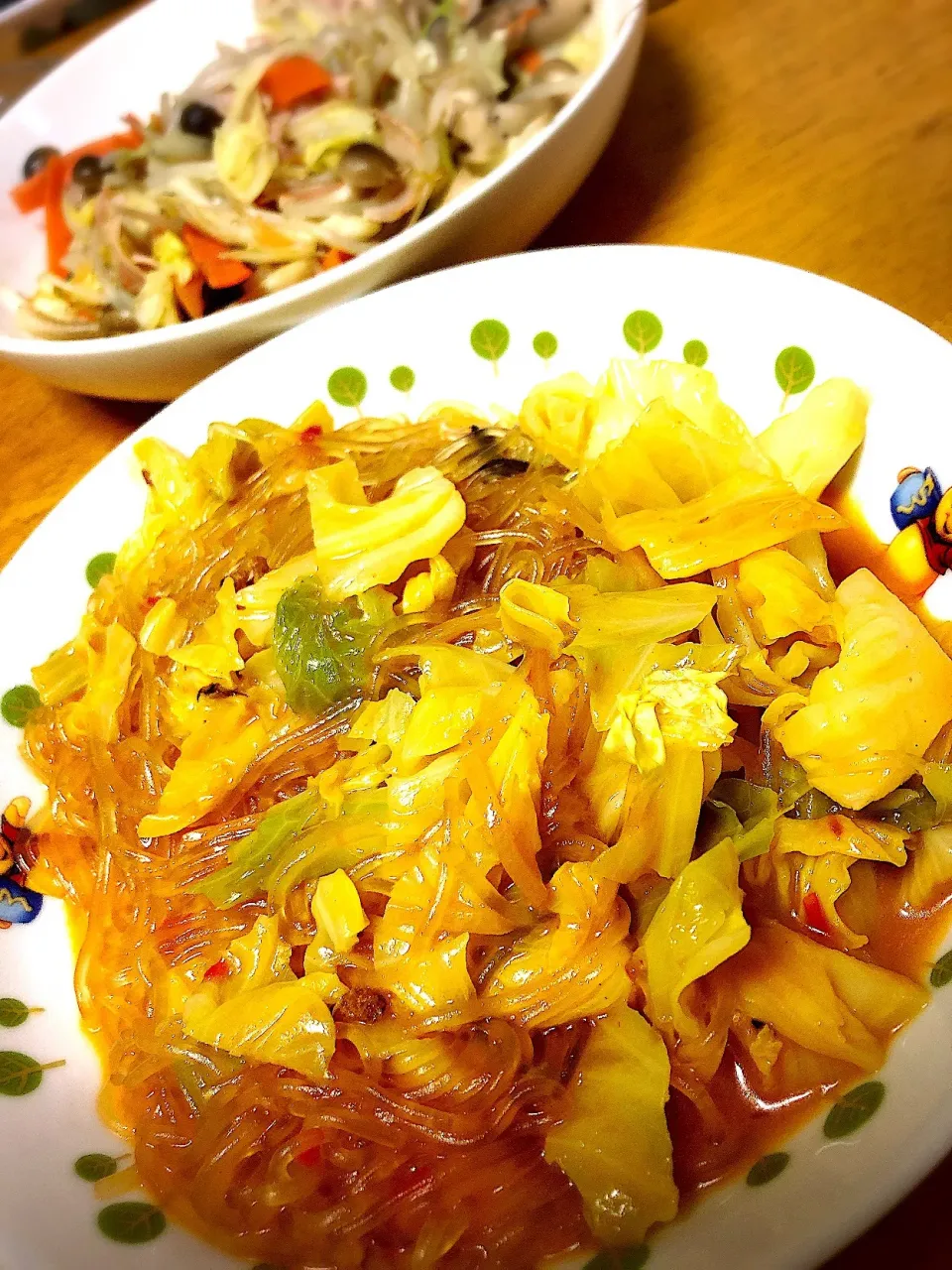 麻婆春雨と野菜炒め〜🥬🍄|なぎ蛙🐸さん