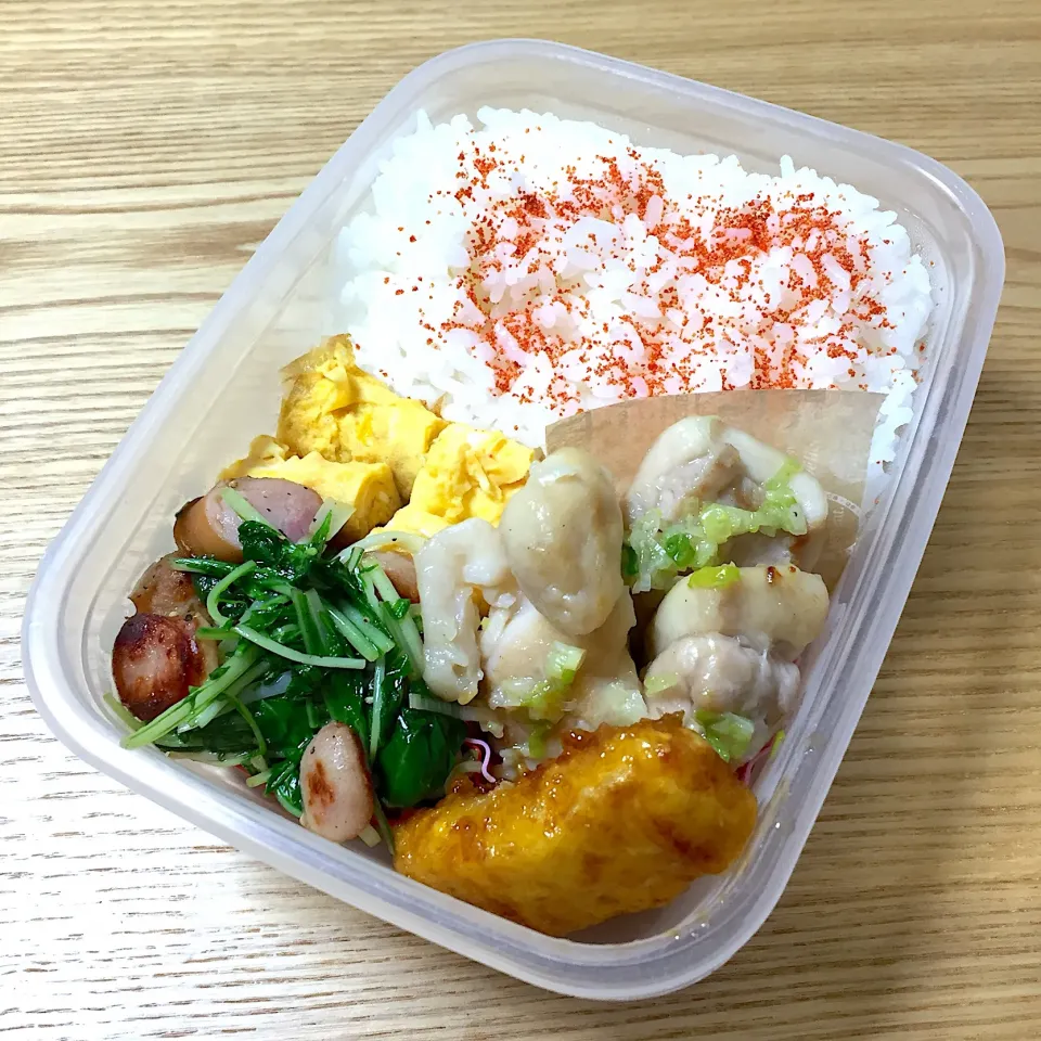 水曜日の旦那さんのお弁当☺︎ #お弁当記録  #卵焼き #水菜とウインナー炒め#鶏肉の塩ネギ焼き|むさけんさん