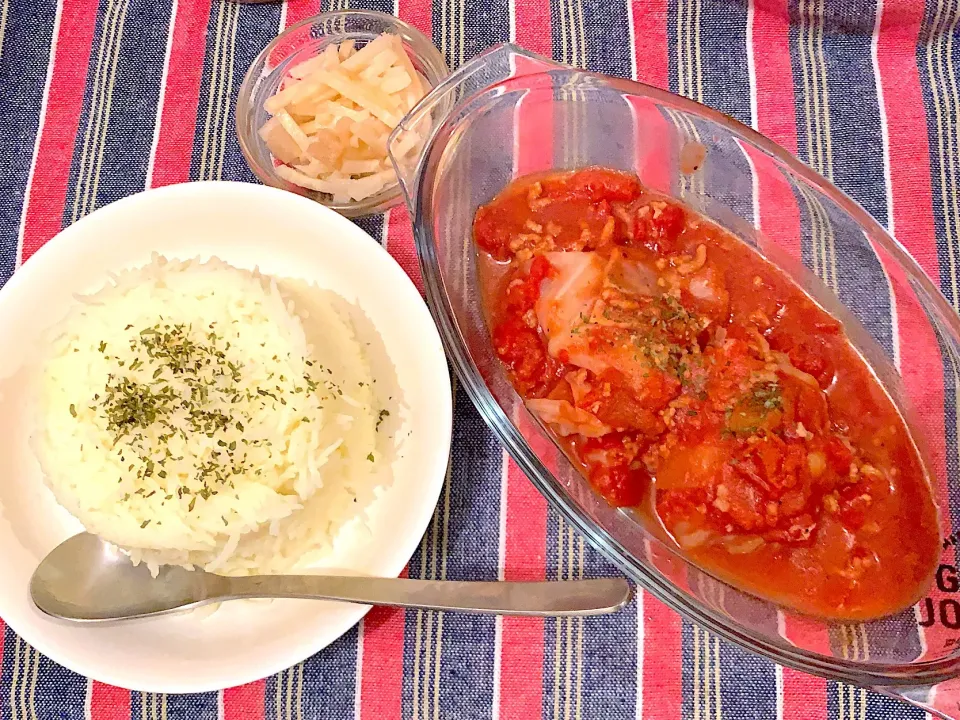 ロールキャベツのトマト煮込み
ターメリック・バスマティライス
セロリのピクルス|yumyum😋さん