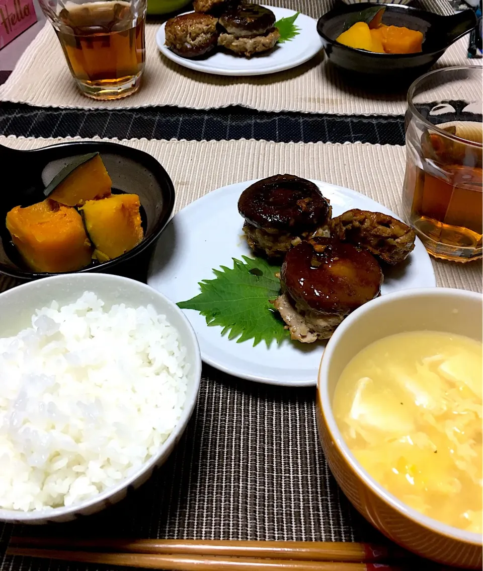 ・しいたけの肉詰め ・豆腐入り中華コーンスープ ・かぼちゃ煮|ちぐあささん