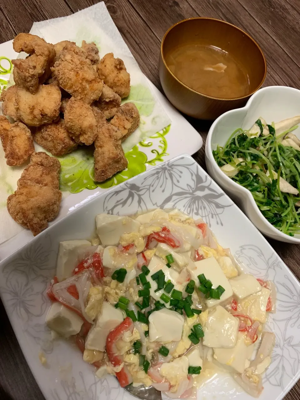 レモン風味唐揚げ☆豆腐とカニカマあんかけ☆豆苗とエリンギのバター炒め|MEGUMIさん